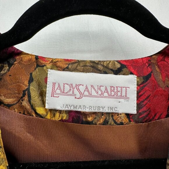 LadySansabelt Jaymar Ruby Vtg Floral Vest Women 6 Lined Adjustable Tie Brown Red - Picture 10 of 11